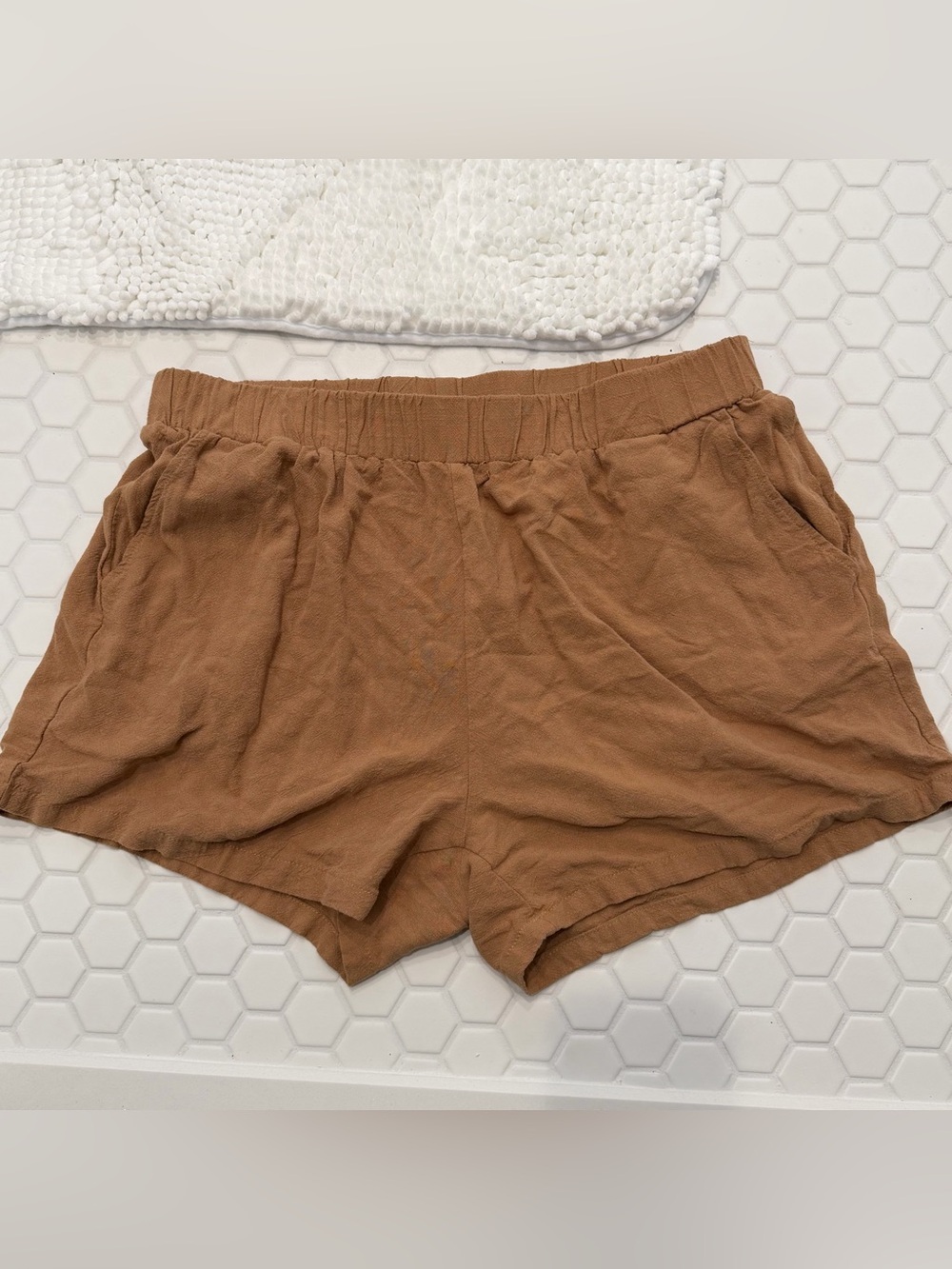 Casual Elastic-Waist Brown Shorts for Women Linen blend
